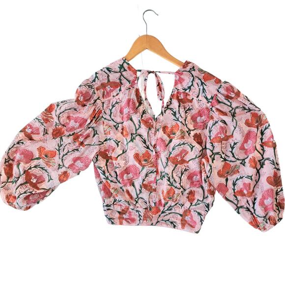 Desert Queen Gypsy Cropped Top in Pink Rich Poppy Floral Print L / 8 - Picture 9 of 12